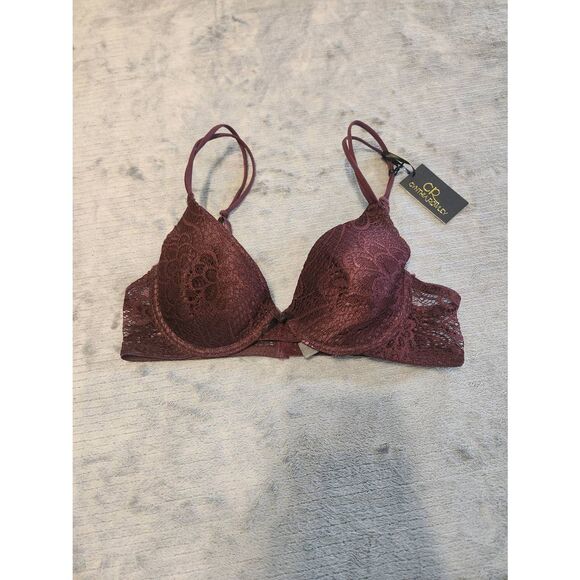 NWT Cynthia Rowley Size 32B Devoted Peacock Lace Bra Maroon - Picture 1 of 3